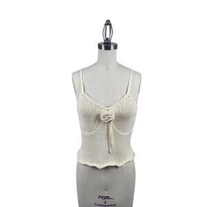 Callahan Knit Camisole M Ivory Tie Front Sweater Tank Balletcore Coquette